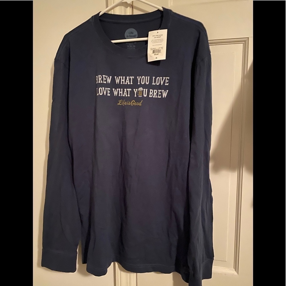 Life Is Good LSleeve TShirt “Brew What You Love” Blue Men’s XLarge NWT - Picture 1 of 9